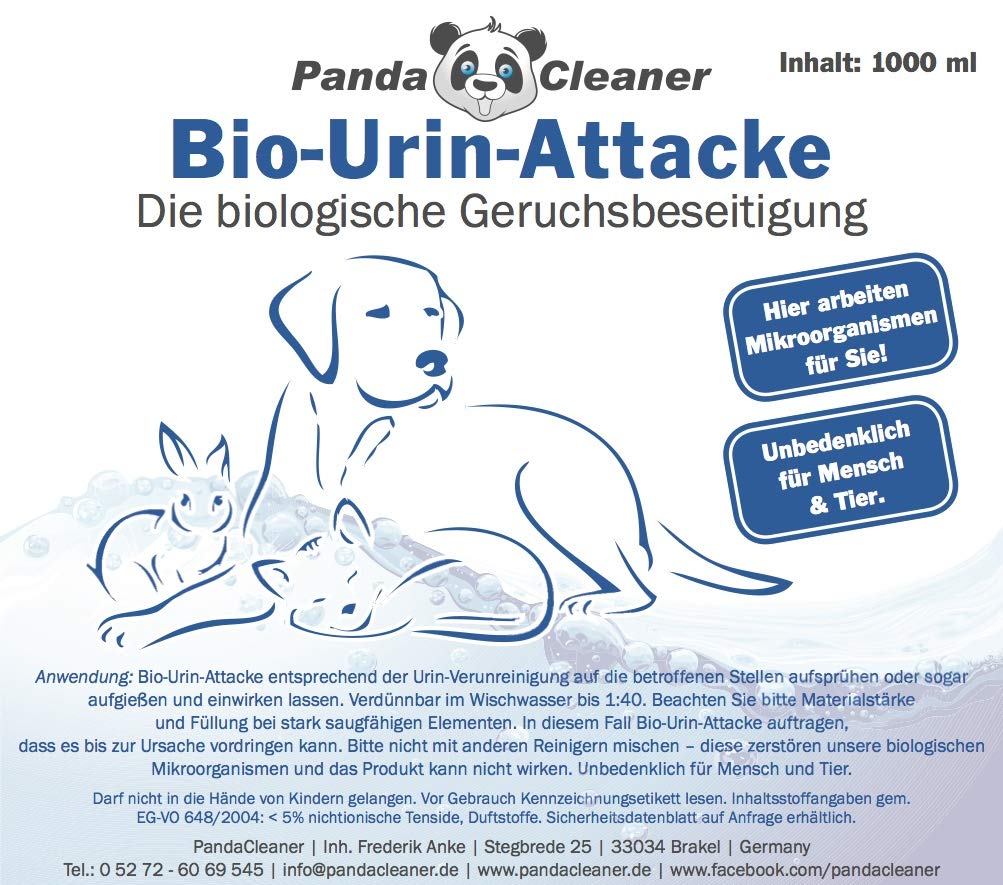 PandaCleaner® Bio-Urin Attack Odour Remover/Smell Neutraliser - 1000ml Concentré repulsif chat interieur - Élimination biologique des odeurs animales