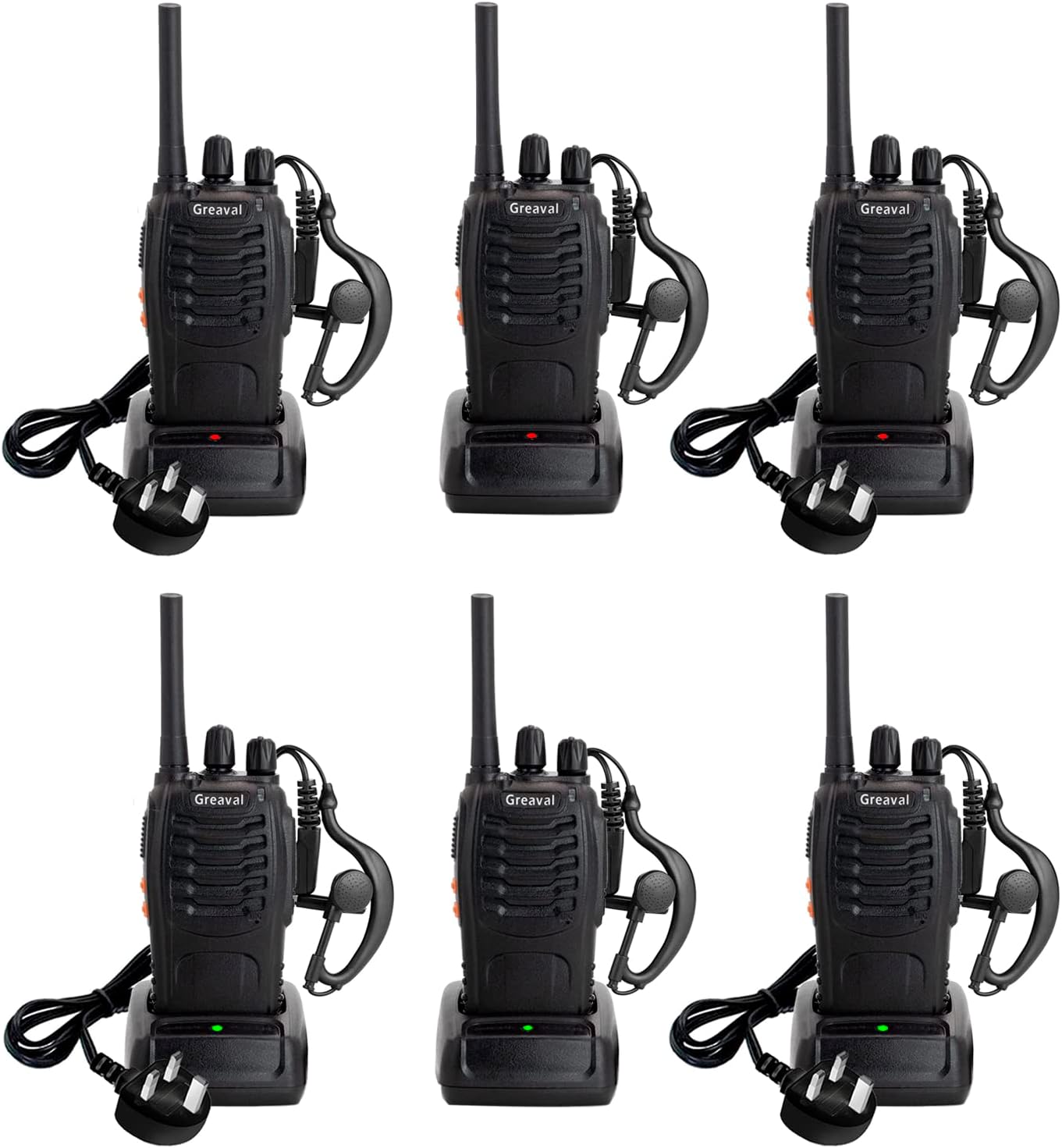 Walkie Talkies for Adults Long Range, Greaval Walkie Talkie Rechargeable PMR446 Radio, 16 Channels Walky Talky, License-free 2 Way Radio with Earpieces and Charger(6 Pack)