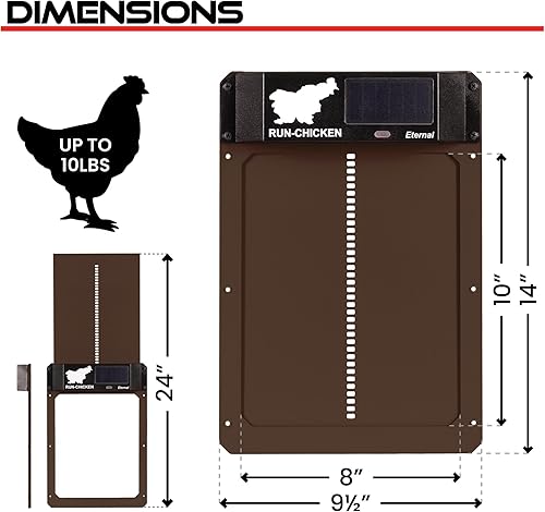 Miniatura 7 de RUN-CHICKEN Puerta (marrón) Puerta automática de gallinero con energía solar, funciona con pilas, abridor de puerta eléctrico programable con