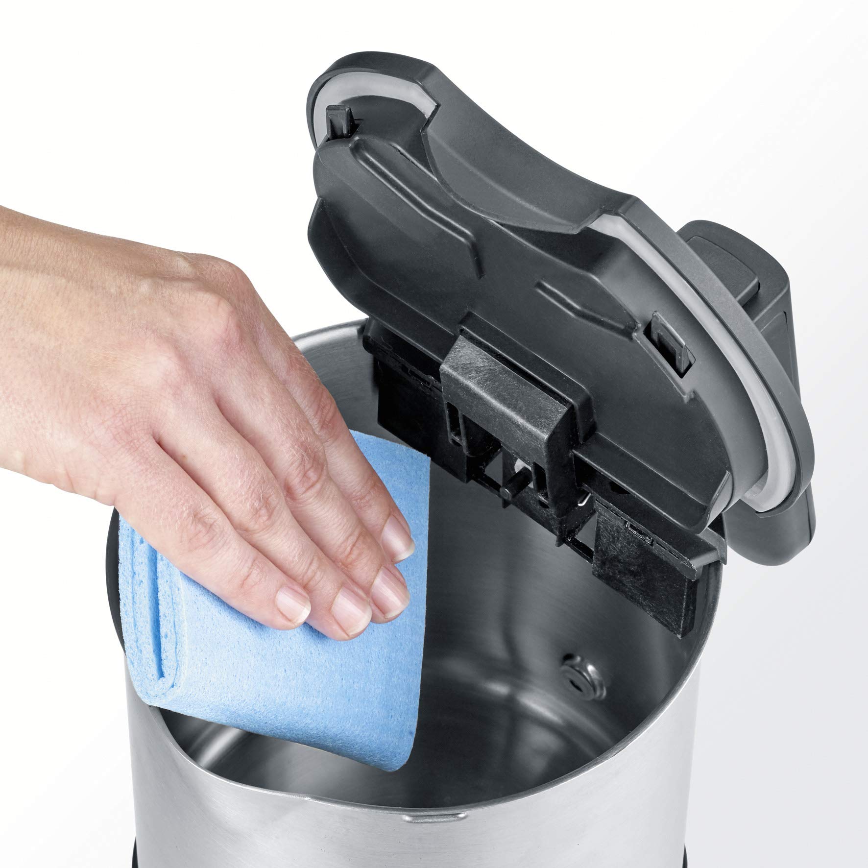 SEVERIN Hervidor de agua, hervidora eléctrica con filtro de cal, capacidad 1.7 l, 2200 W, acero inoxidable/negro, WK 3409