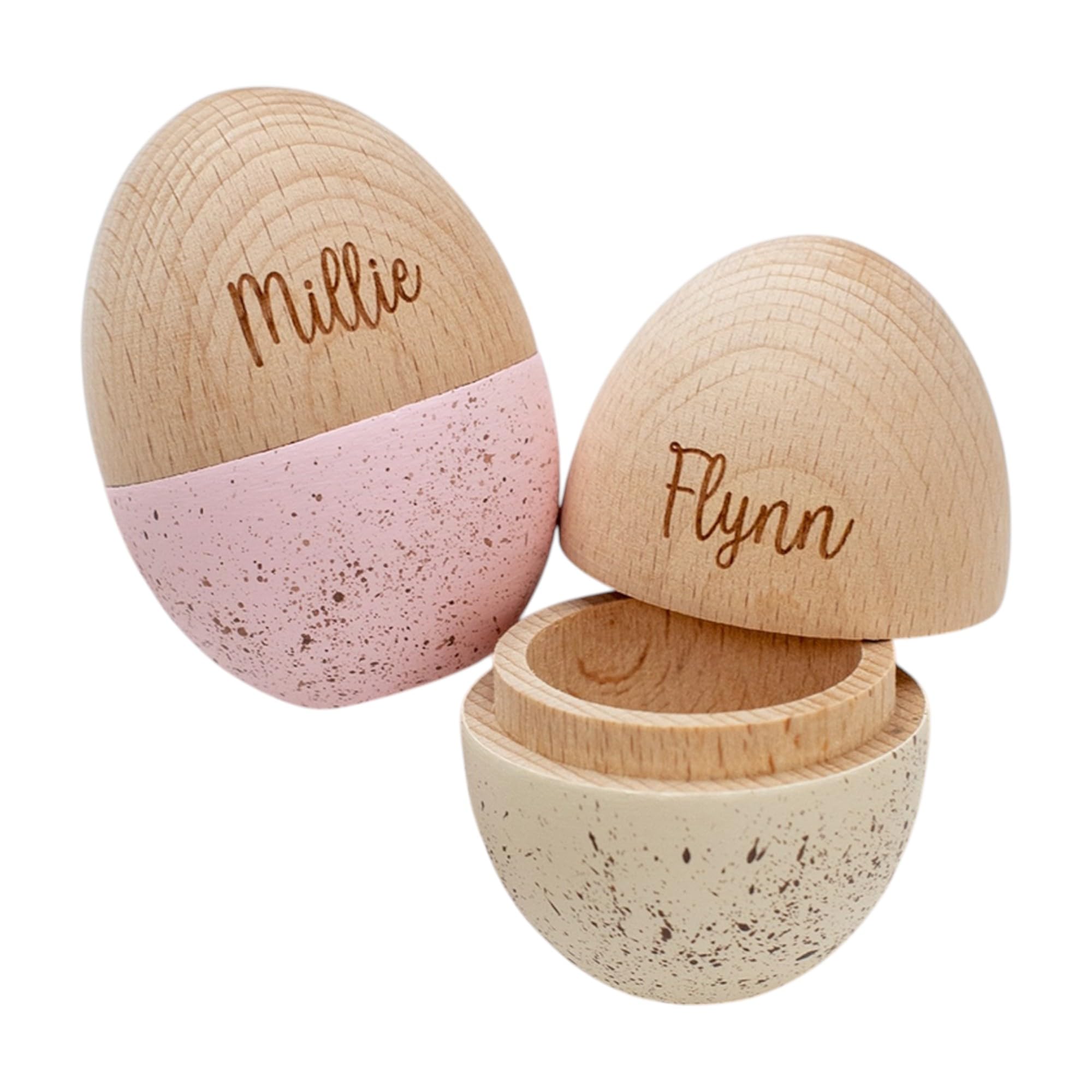 Personalized Bunny Floral Wooden Easter Egg with Name and Initial, Reusable Large Hollow Speckled Easter Keepsake, Basket Filler, Easter Gift for Kids — view 9