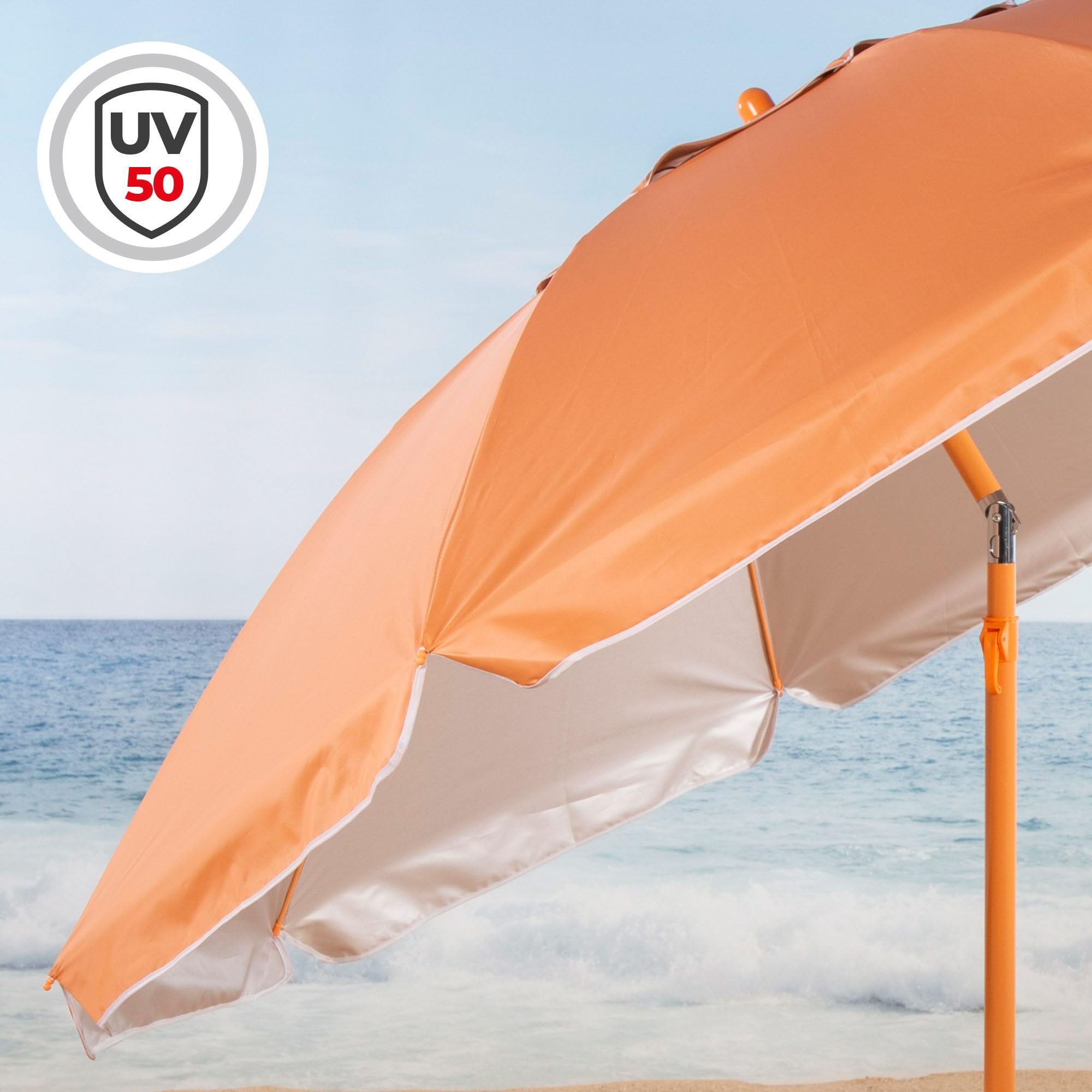 AKTIVE BEACH Ombrellone da spiaggia inclinabile D220 cm, Arancione, con protezione UV50, 8 aste, Materiale oxford, con ventilazione, per esterno (62483)