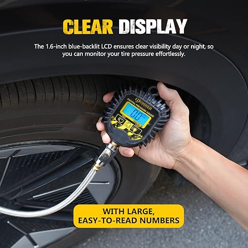 Miniatura 4 de BUNKER INDUST Medidor digital de presión de neumáticos, calibre de aire resistente de 0-250 PSI para automóvil, camión y vehículo todoterreno,