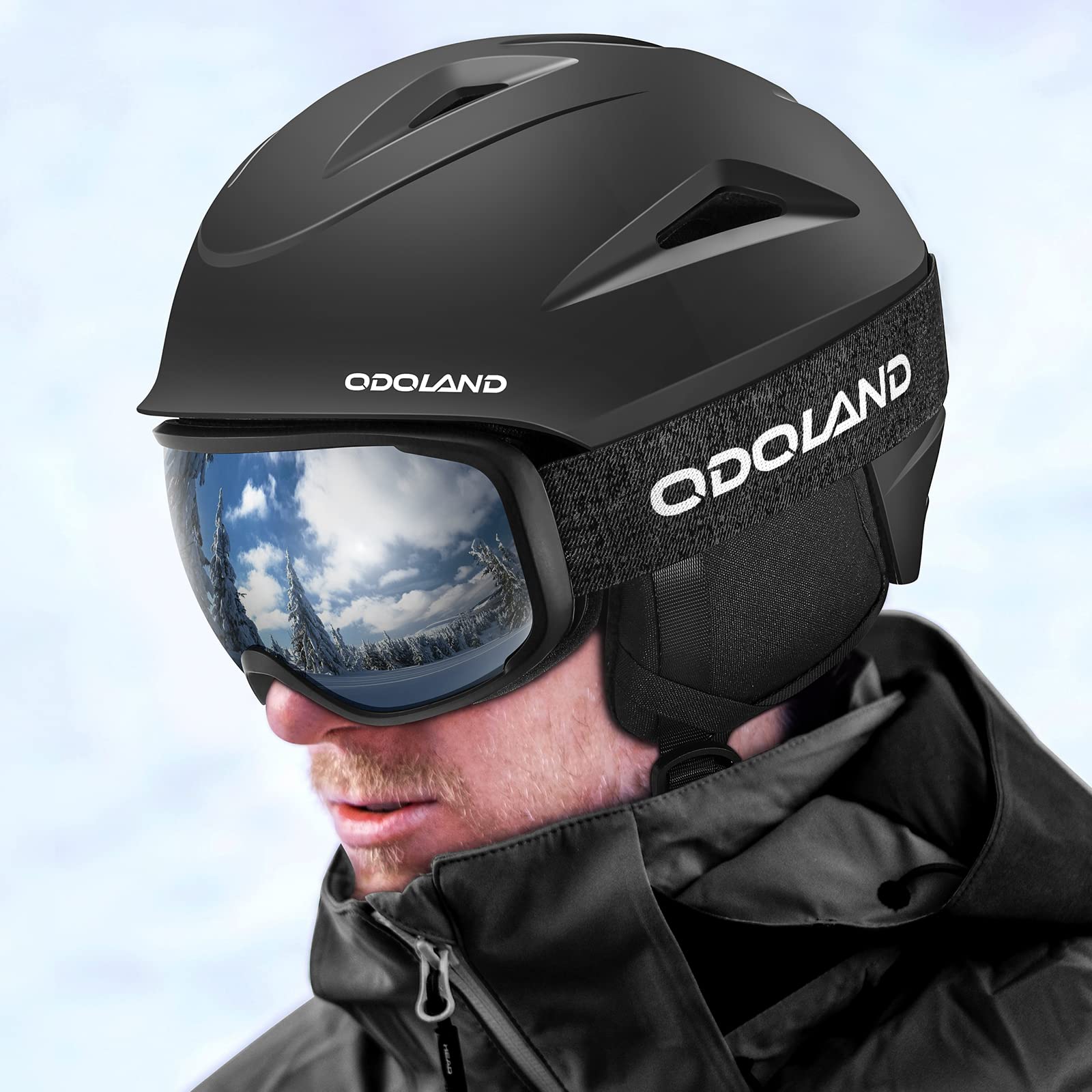Odoland Casco de Esquí con Gafas, Casco de Nieve Ajustable Ligero para Snowboard y Esquiar Adultos
