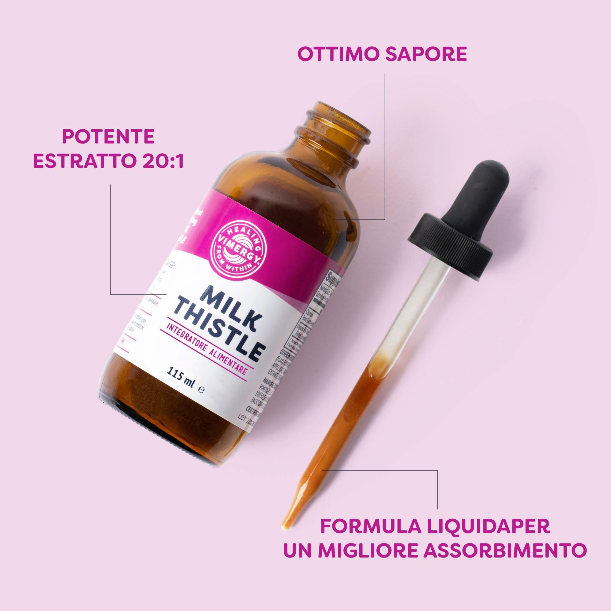 Vimergy Milk Thistle, 57 Dosi – Cardo Mariano in Gocce – Tintura Glicerica – Integratore Vegano – Senza Zucchero né Leganti – Senza OGM e Senza Glutine (115 ml)