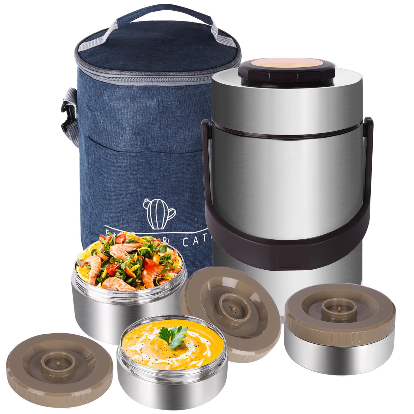 GYBest 3-Layer Sealed 67oz Hot Soup Lunch Containers Box With Lunch Large Bag, Insulated Food Jar Lunch Containers Food Warmer Box Suitable For Hot Food Soup For School Office Picnic Outdoor