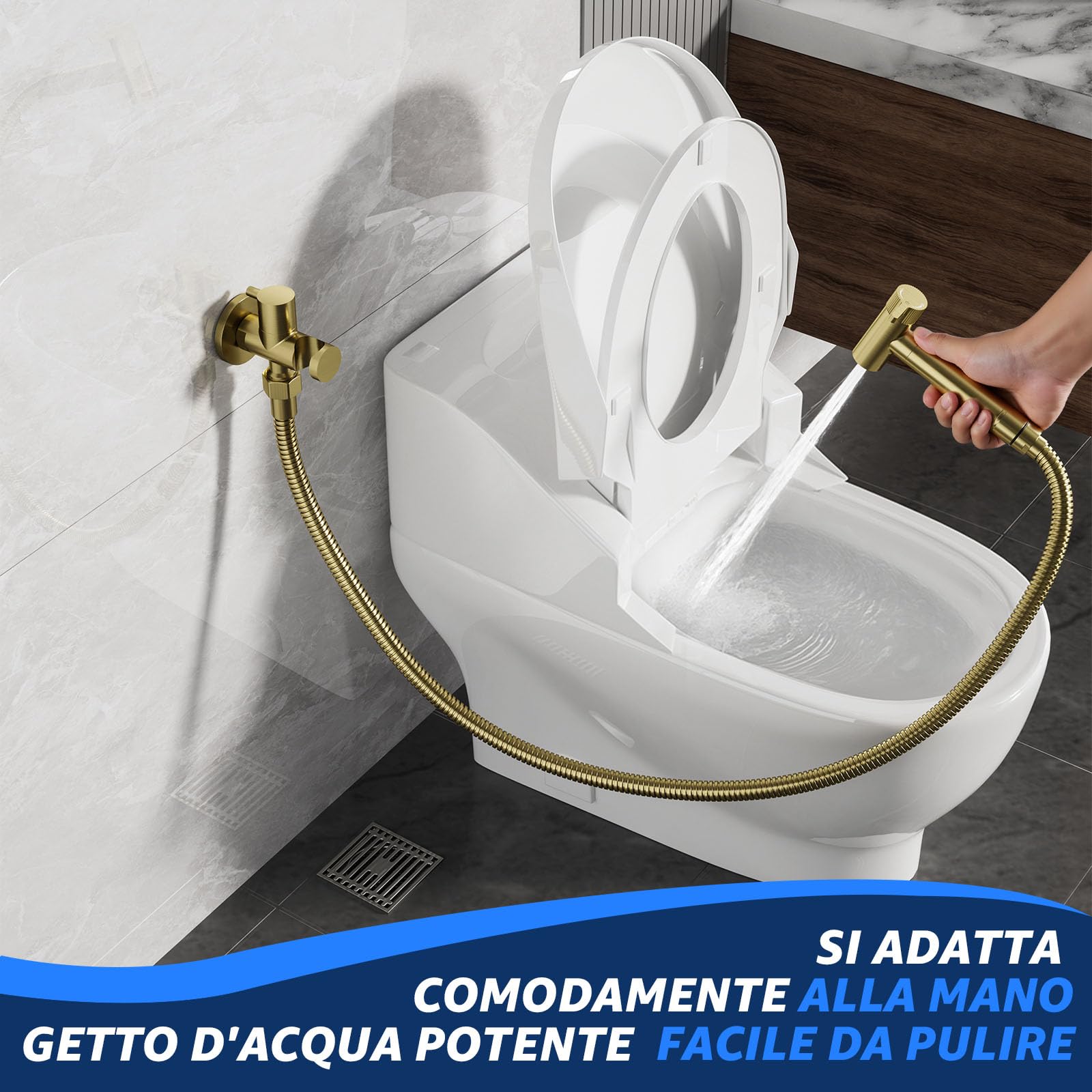 Kit Doccetta per Bidet, 2 modalità Spruzzatore per WC con 1.2m Tubo Flessibile Acciaio Inox e Supporto, Kit Doccetta a Mano Ottone per Bidet, Igiene Personale e Animale, G1/2, Oro