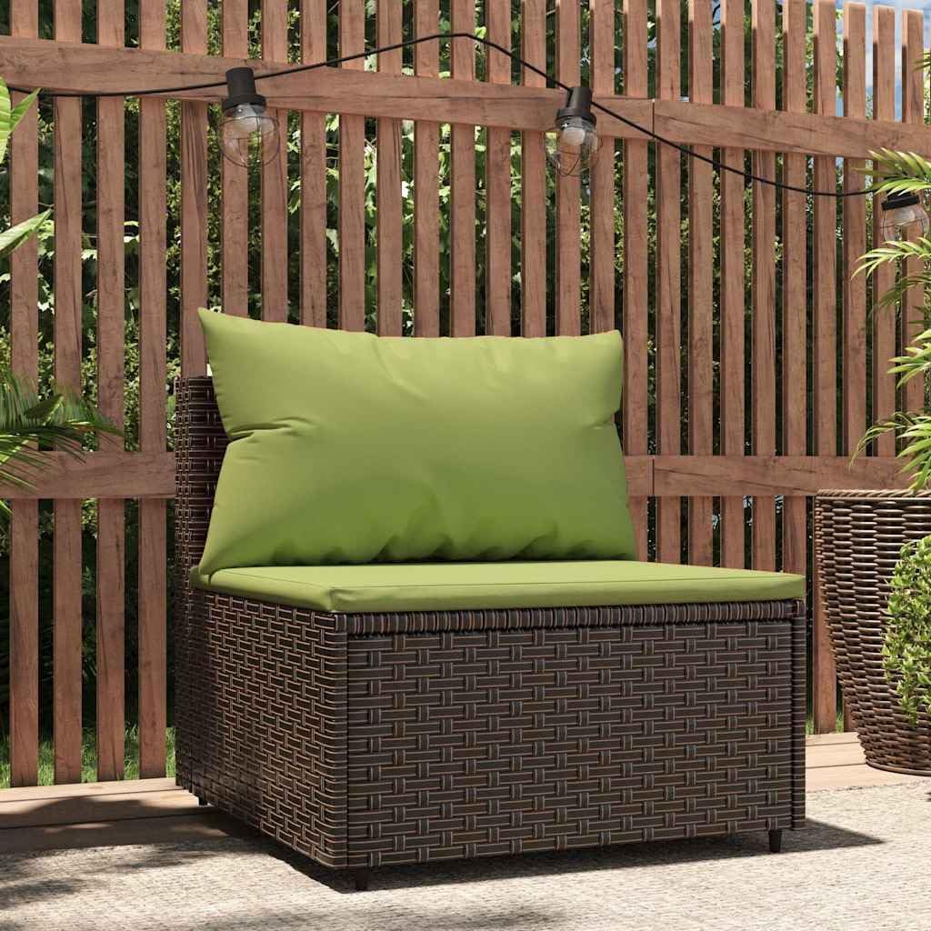 Brown PE Rattan Patio Loveseat Outdoor Modular Middle Sofa 24.8 x 22.6 in, Powder-Coated Steel Frame, Adjustable Feet, Green Cushion for Balcony Garden Backyard Seating