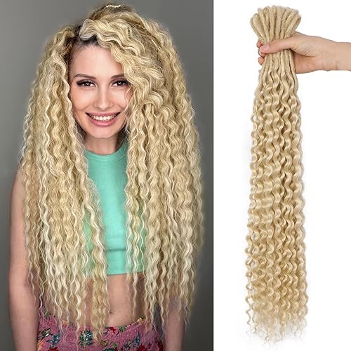 LADY MIRANDA Extensiones sintéticas de doble punta de 24 pulgadas, 10 hebras finas de 0.2 in, extensiones de cabello ondulado rubio suave para mujer
