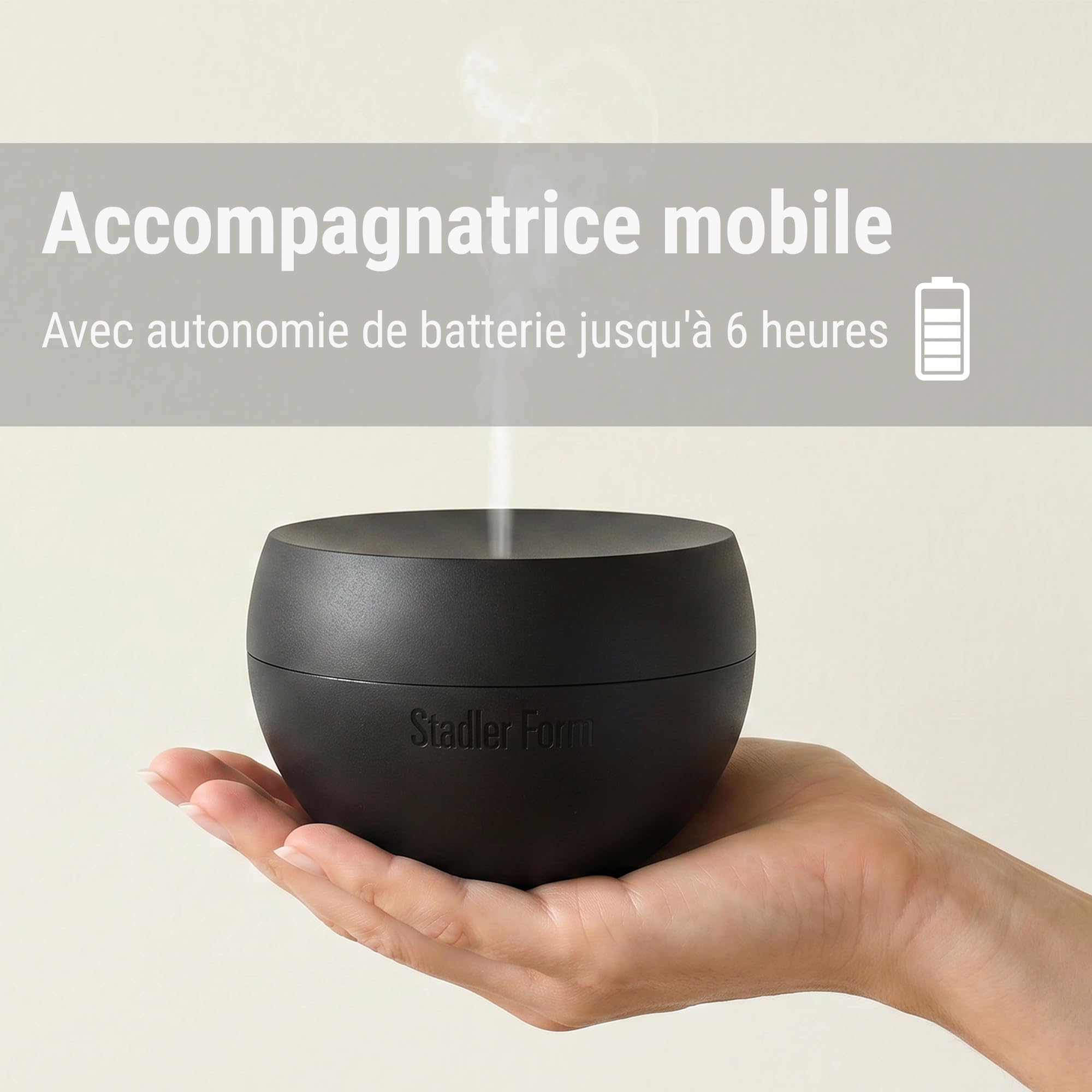 Stadler Form diffuseur d’arômes Jasmine Mobile, sans Fil | Avec batterie rechargeable, jusqu’à 6 h d’autonomie, mode intervalle, pour huiles essentielles, diffuseur à ultrasons, noir