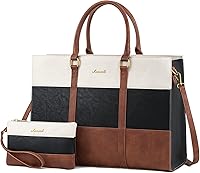 LOVEVOOK 15.6 Inch Vintage Leather Laptop Tote Bag for Women - Waterproof Work Briefcase with Clutch Purse, Spacious Business Handbag