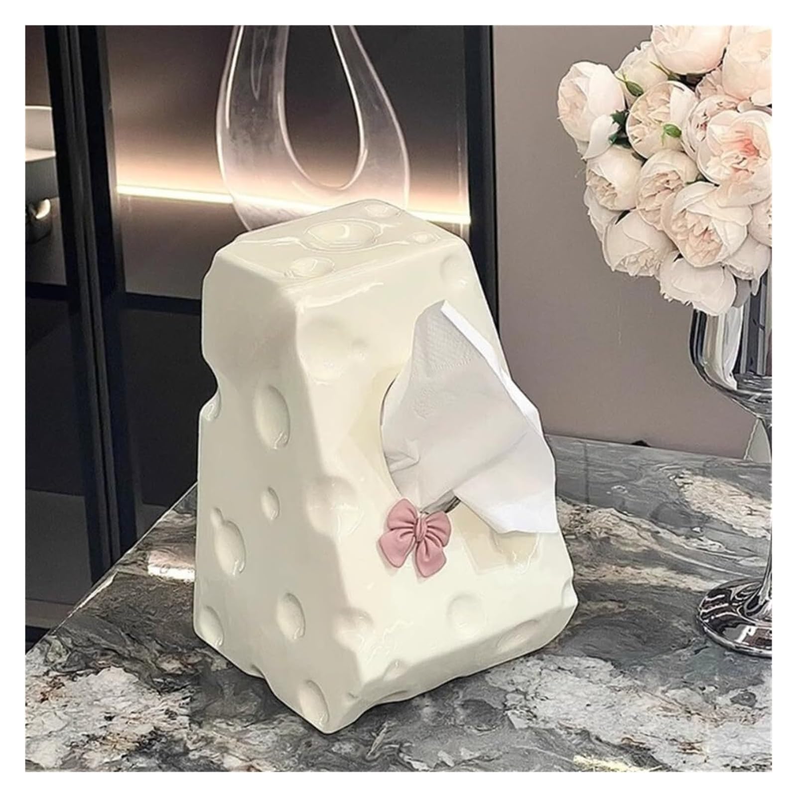 Portafazzoletti Contenitore for carta igienica for soggiorno, scatola portaoggetti in ceramica bianco latte a forma di formaggio Arredamento per la casa