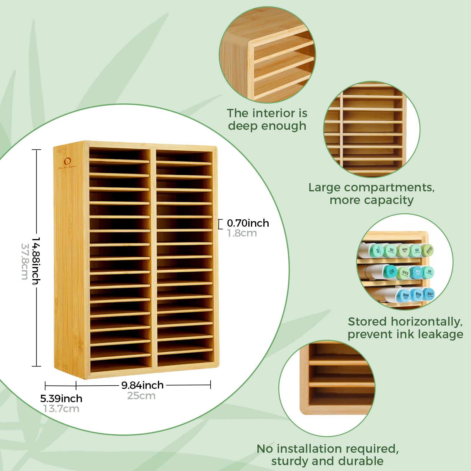 Ohuhu Bambus Stifte Organizer, Holz Desktop Aufbewahrung für 224 Markerstifte Stifte Bleistifte Kunstpinsel stationärer Organizer, Bleistifthalter mit 32 Fächern
