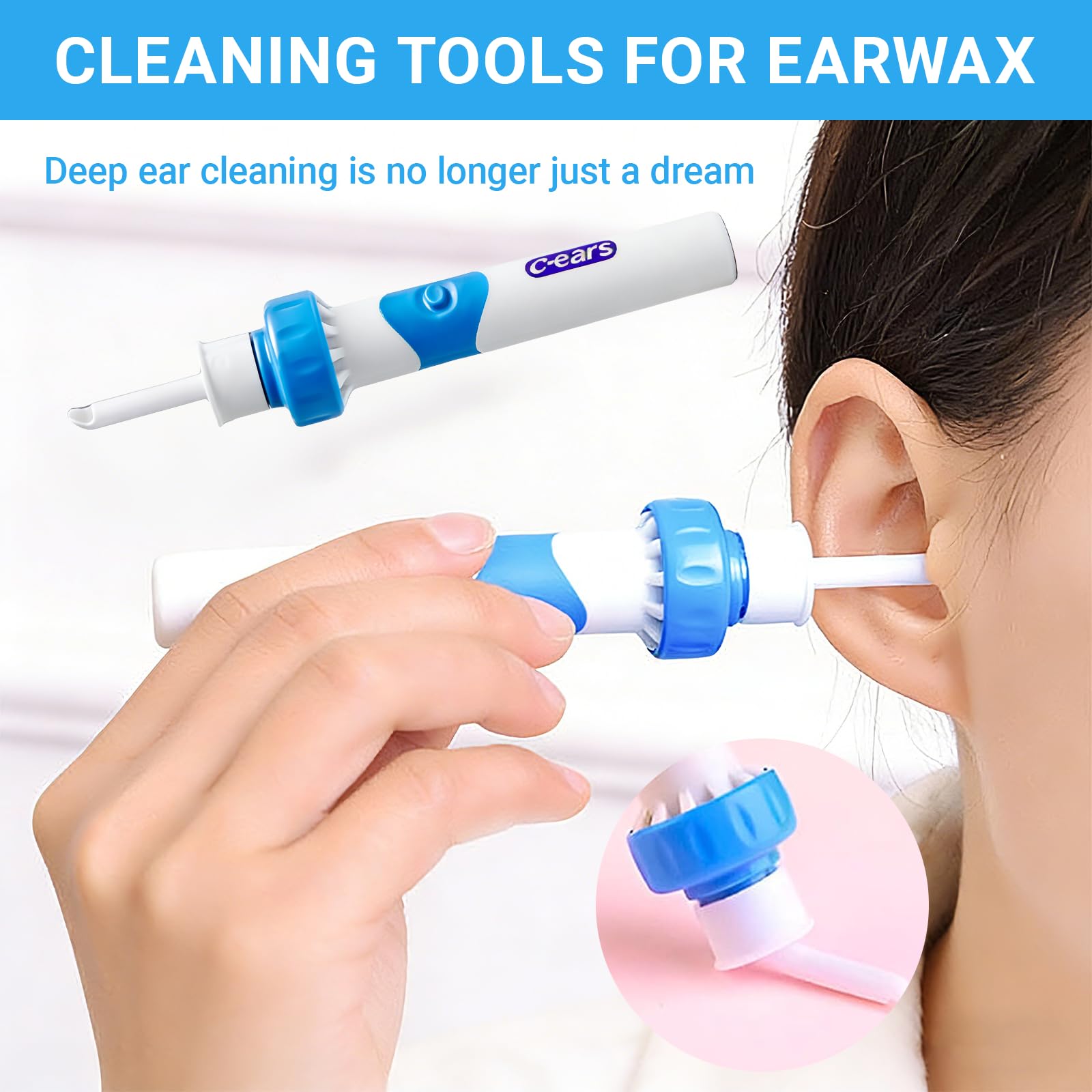 Extracteur de Cérumen Électrique,Appareil De Nettoyage Des Oreilles Pour Bebe Enfants Adulte Avec 2 Têtes de Rechange Lavables et Brosse(Utiliser Batterie NO.7)