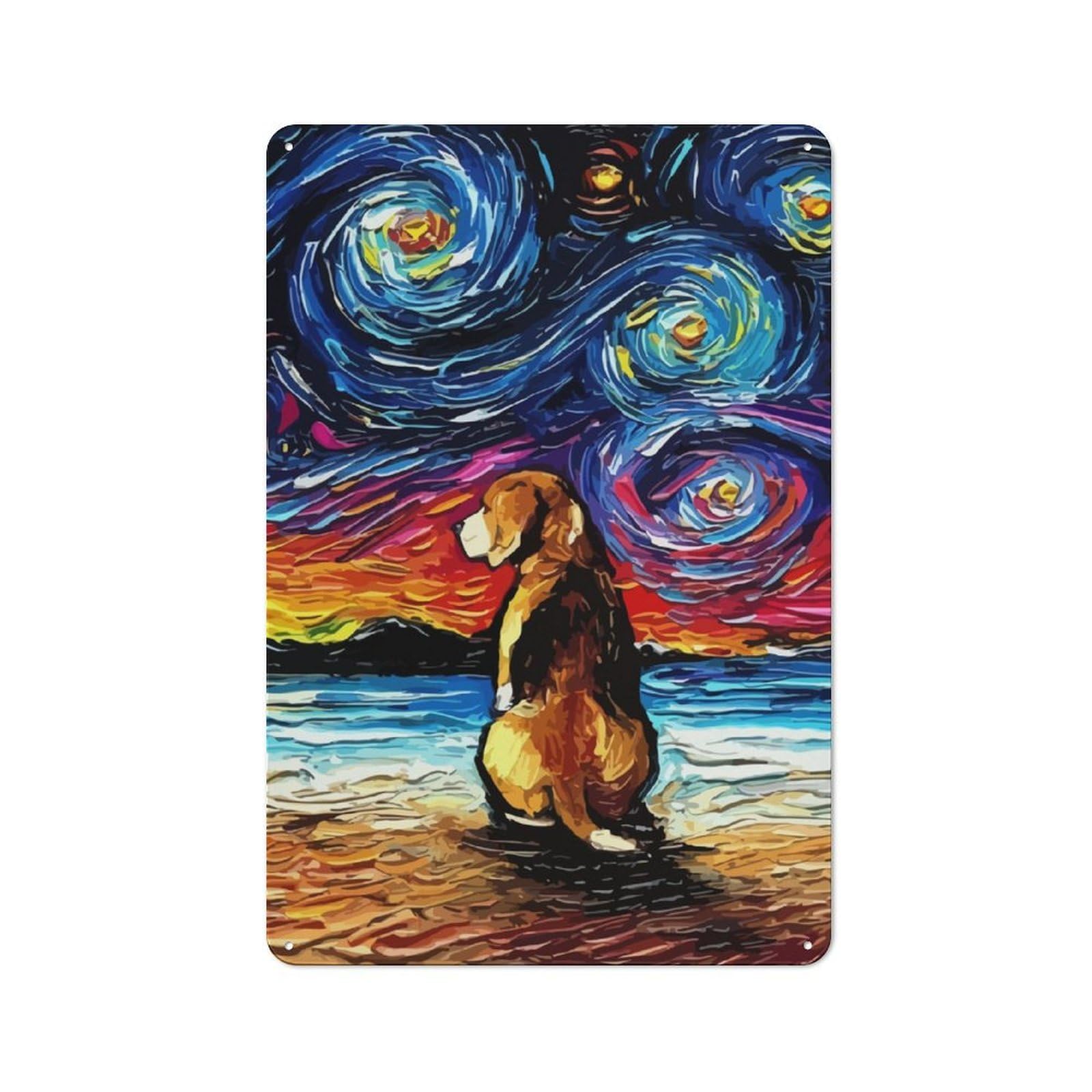 Junmoney Dog Starry Night Beagle Country Style Kitchen Metal Sign 30X20cm Featuring Diner Style Decor For Kitchen, Cafe, Pantry Or Dining Room