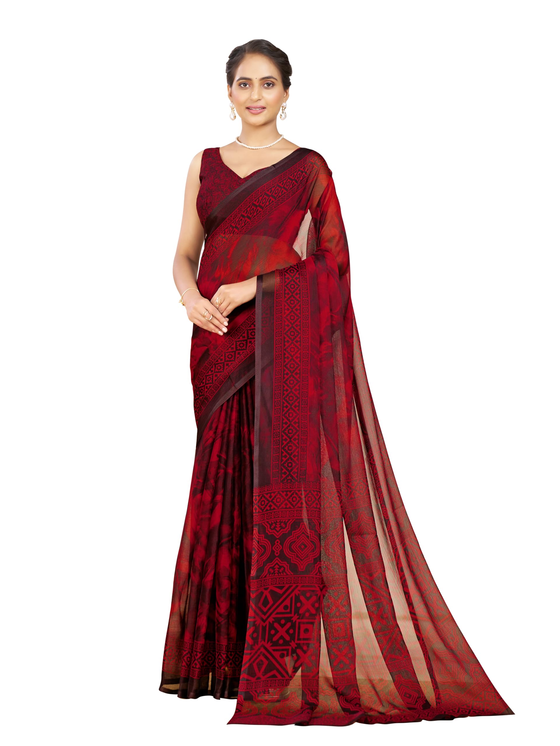 Nara Chiffon Abstract Printed Saree with Unstitched Blouse Piece-image-4