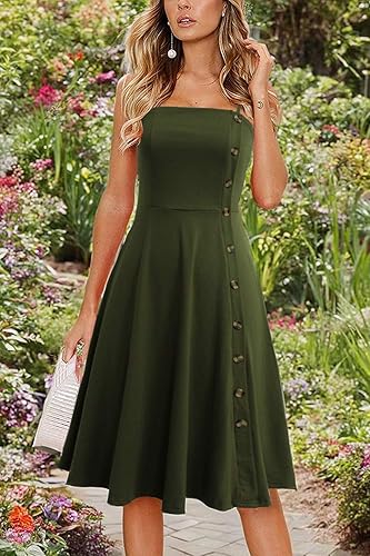 Miniatura 7 de Women's Casual Summer Beach Flattering Flowy A-Line Spaghetti Straps Solid Cotton Button Down Midi Sundress