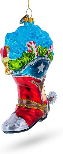 Botas vaqueras con bastones de caramelo adorno navideño de cristal