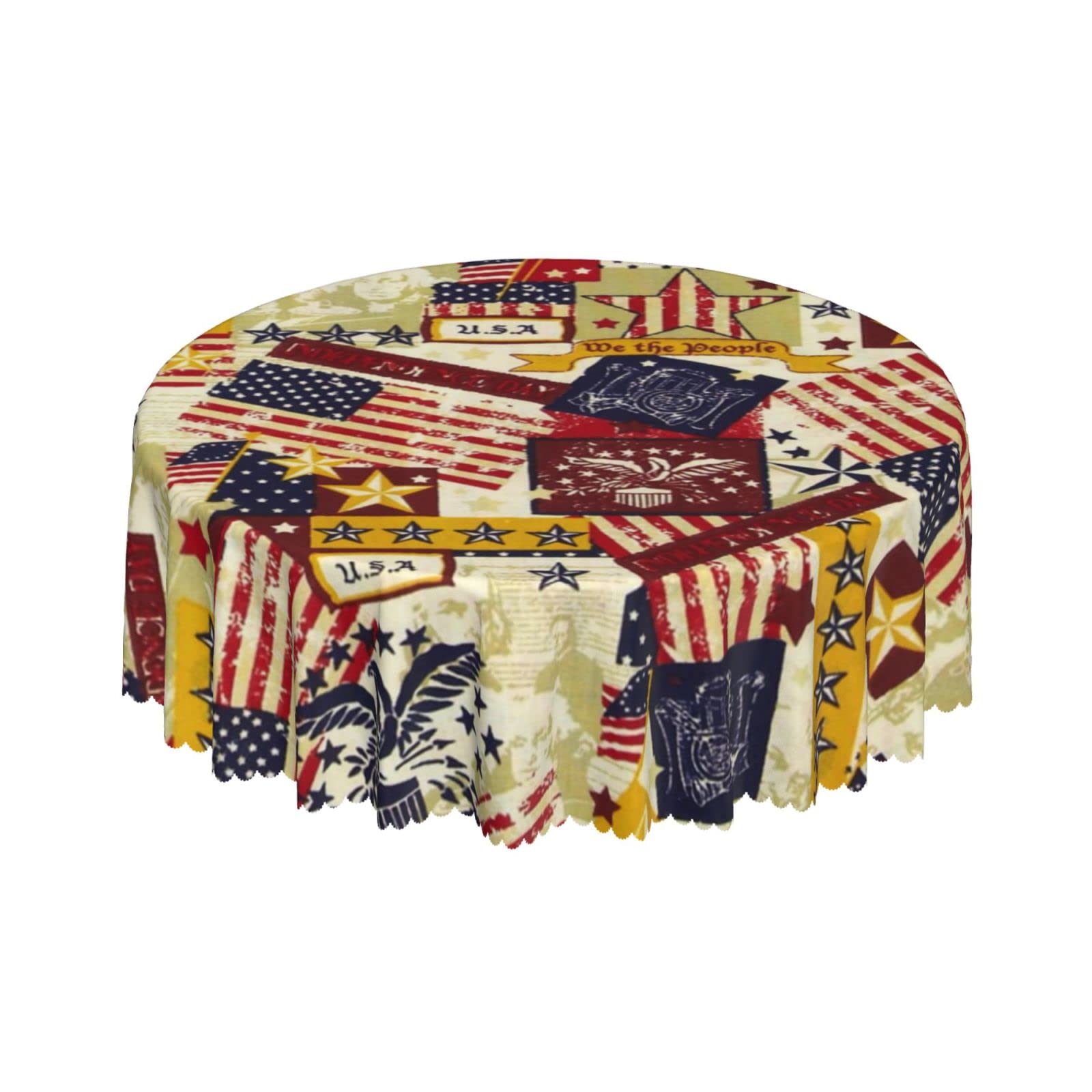 Lsjuee Vintage American Flag Freedom Patriotic Round Tablecloth 60 Inch Printed Washable Tablecloth for Dining Party Holiday Fall Home Decorative