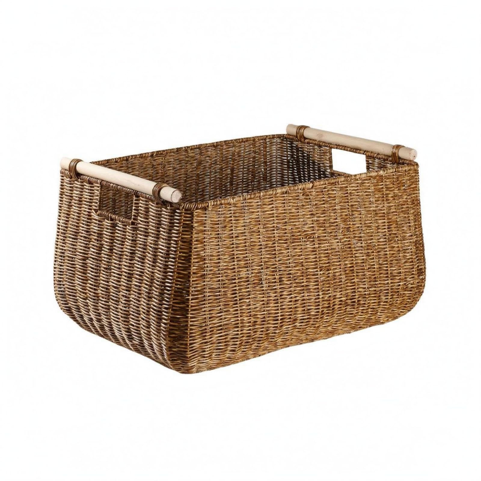 Cesto Rettangolare Aperto Intrecciato Cesto Portaoggetti Rettangolare Plastica Cesta in Finto Rattan, Marrone Scuro, 50 35/46 30 27cm