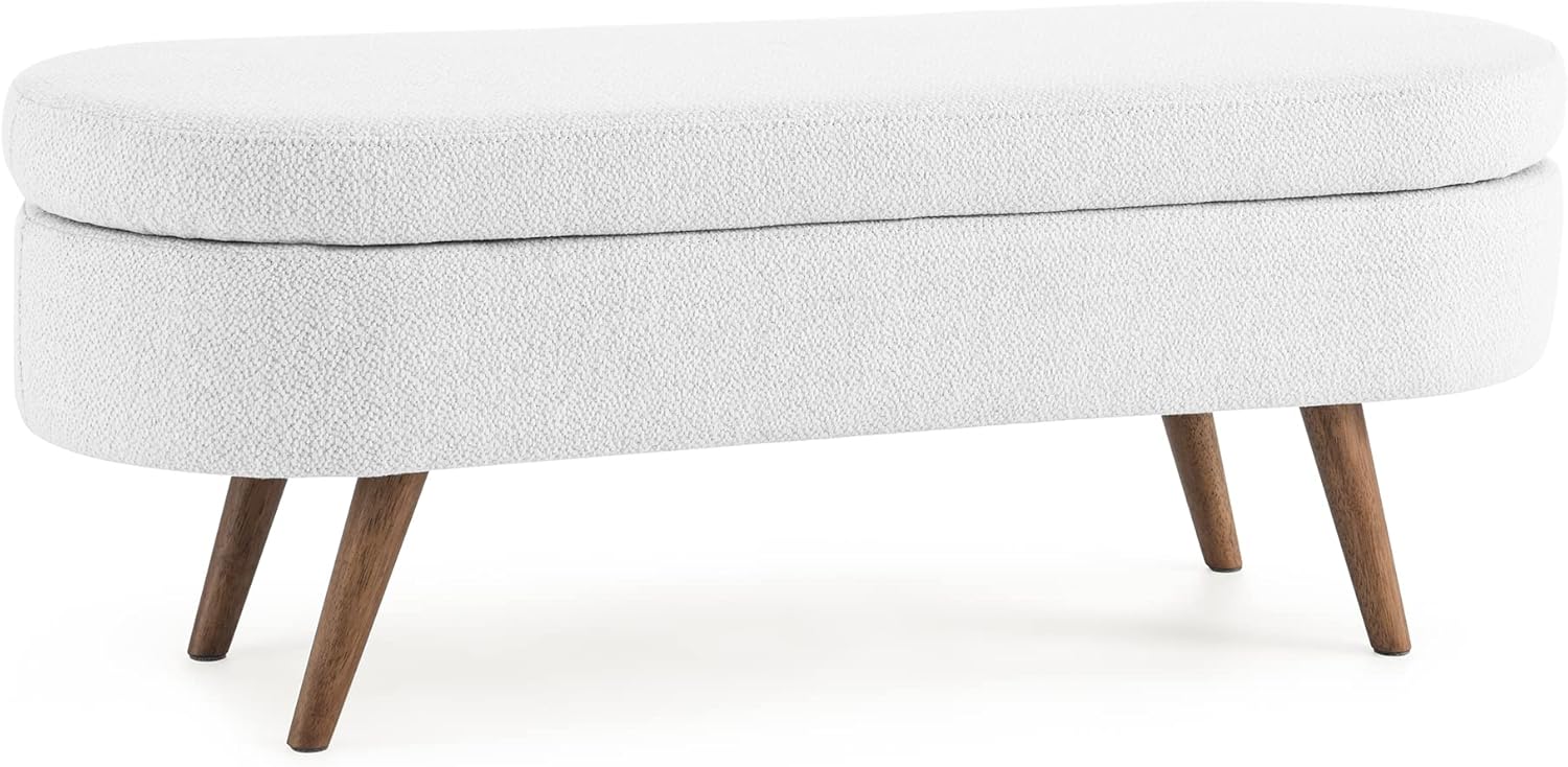 Ottoman Bench with Storage, 43.5 Inches Bedroom Benches for Foot of Bed Storage Ottoman Bench with 4 Wood Legs Hold Up to 250lbs Large Storage Bench for Bedroom, Living Room, Entryway - Grey