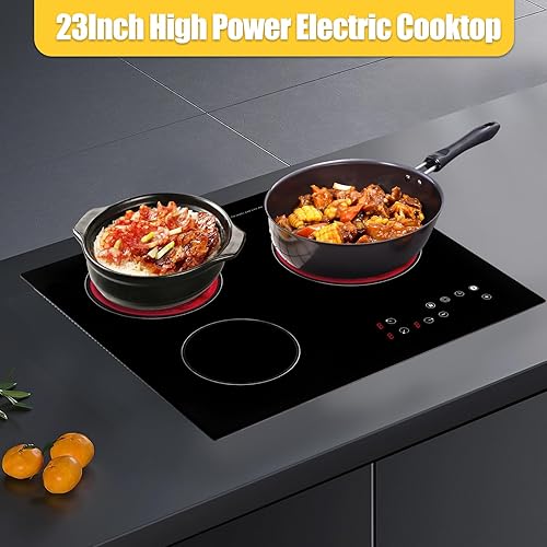 Miniatura 2 de Estufa eléctrica de 3 quemadores, 2600 W 110 V, estufa eléctrica integrada con 3 quemadores eléctricos, 9 niveles de calefacción y bloqueo de