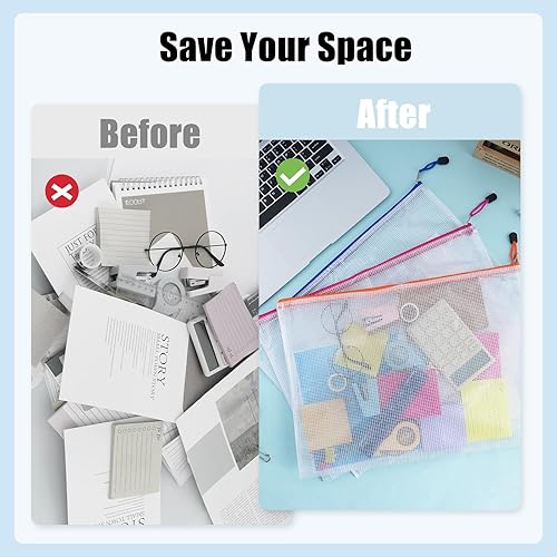 Miniatura 4 de EOOUT 28 bolsas de malla con cremallera, tamaño A3, bolsas con cremallera de 14 colores para organizar el almacenamiento, bolsa impermeable para