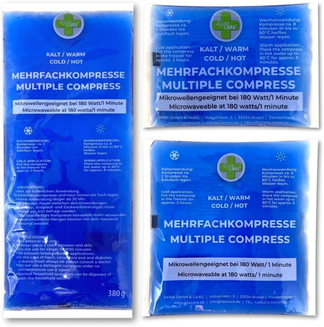 LisaCare Gel Kühlpads - 3 Größen Kühlkissen - Kühlpads Set - Kalt-Warm Kompresse für Kinder & Erwachsene - Akute Schmerzen & Fieber Behandlung - Mikrowellen geeignet