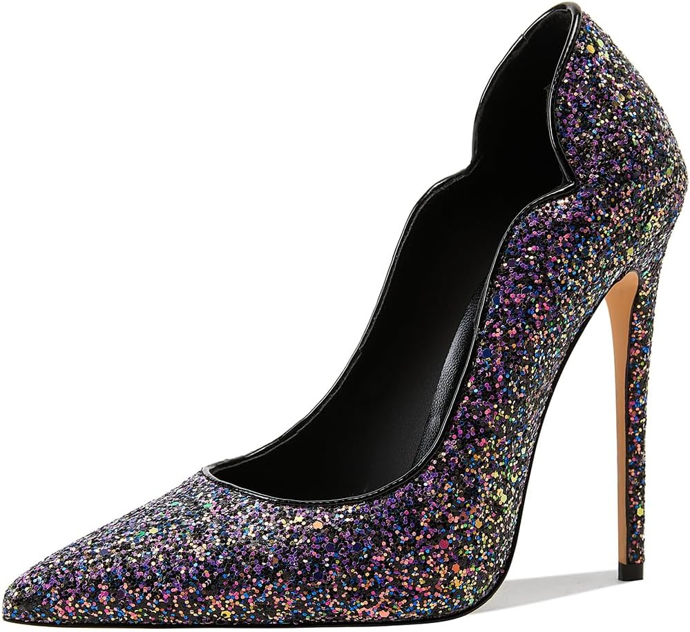 Womens Closed Pointed Toe High Heels Slip On Stiletto Pumps Dress Wedding Shoes 4-Inch