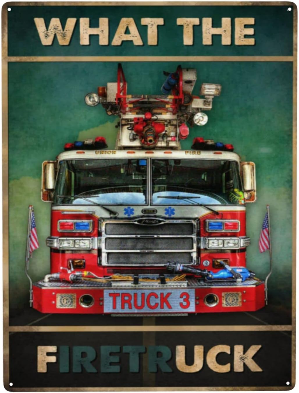 WZVZGZ What The Firetruck Firefighter Tin Metal Sign Wall Decor Fun Decoration for Home Kitchen Bar Room Garage Vintage Poster Plaque 8" x 12"