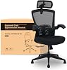 FLEXISPOT Ergonomic Office Chair with 3D Headrest and Height-Adjustable Backrest Folding PU Armrests W-Shaped Foam Seat 135° Back Adjustment Maximum Load 150 kg Black