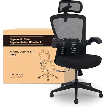 FLEXISPOT Ergonomic Office Chair with 3 D Headrest and Height-Adjustable Backrest Folding PU Armrests W-Shaped Foam Seat 135  Back Adjustment Maximum Load 150 kg Black