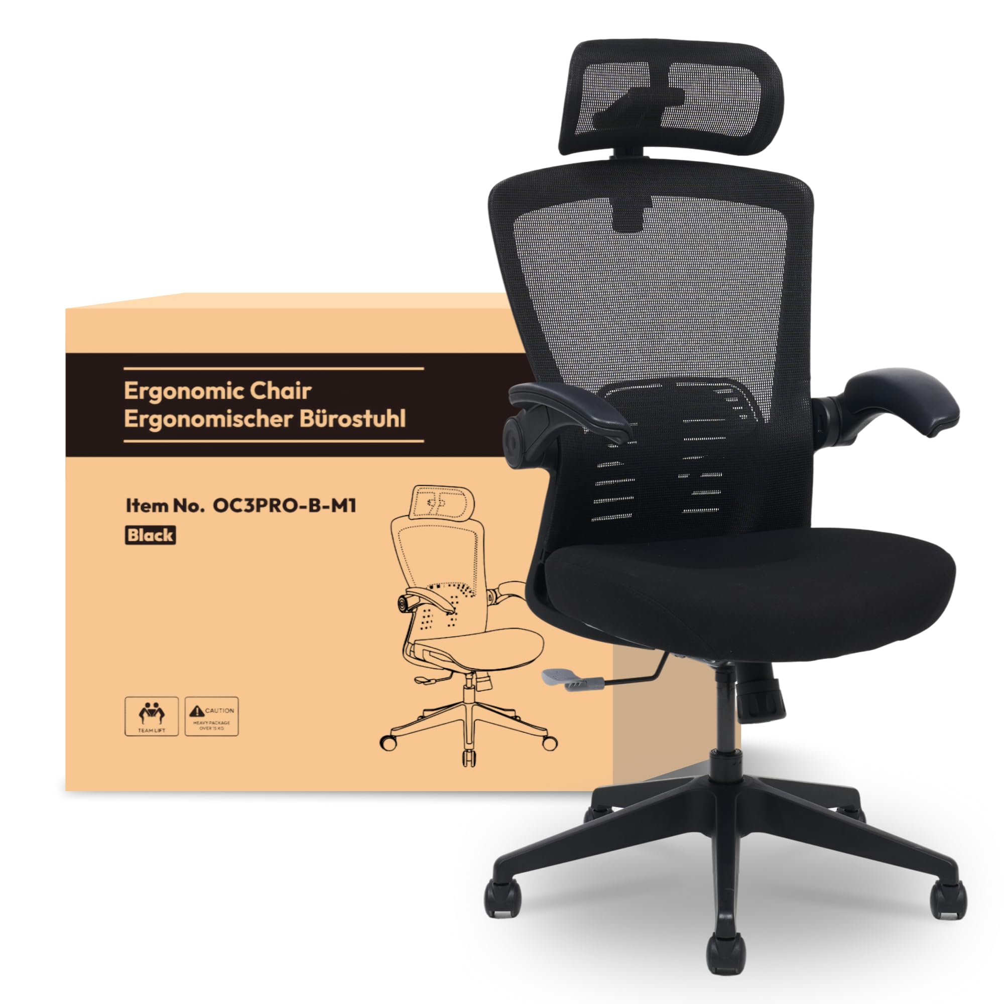 Durrafy bureaustoel Ergonomisch, bureaustoel met hoofdsteun, armleuningen, lendensteun, in hoogte verstelbaar, 90°-120° schommelen Computerstoel, draaistoel Draagvermogen 150 kg
