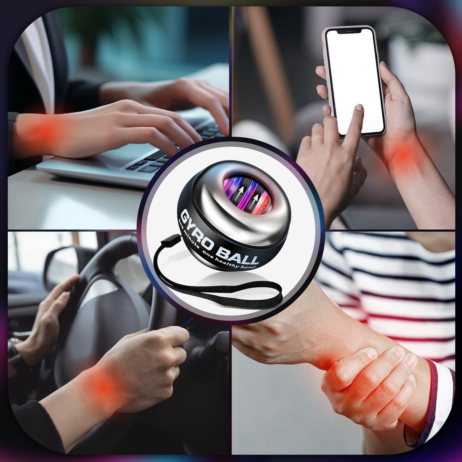 Gyroball,Handgelenktrainer-Ball,Handgelenkstärker,5-stufiger Widerstands/Lichtsteuerung,Gyroskopischer Unterarm-Trainer,Gyro-Ball zur Stärkung von Armen, Fingern,Handgelenkknochen und M