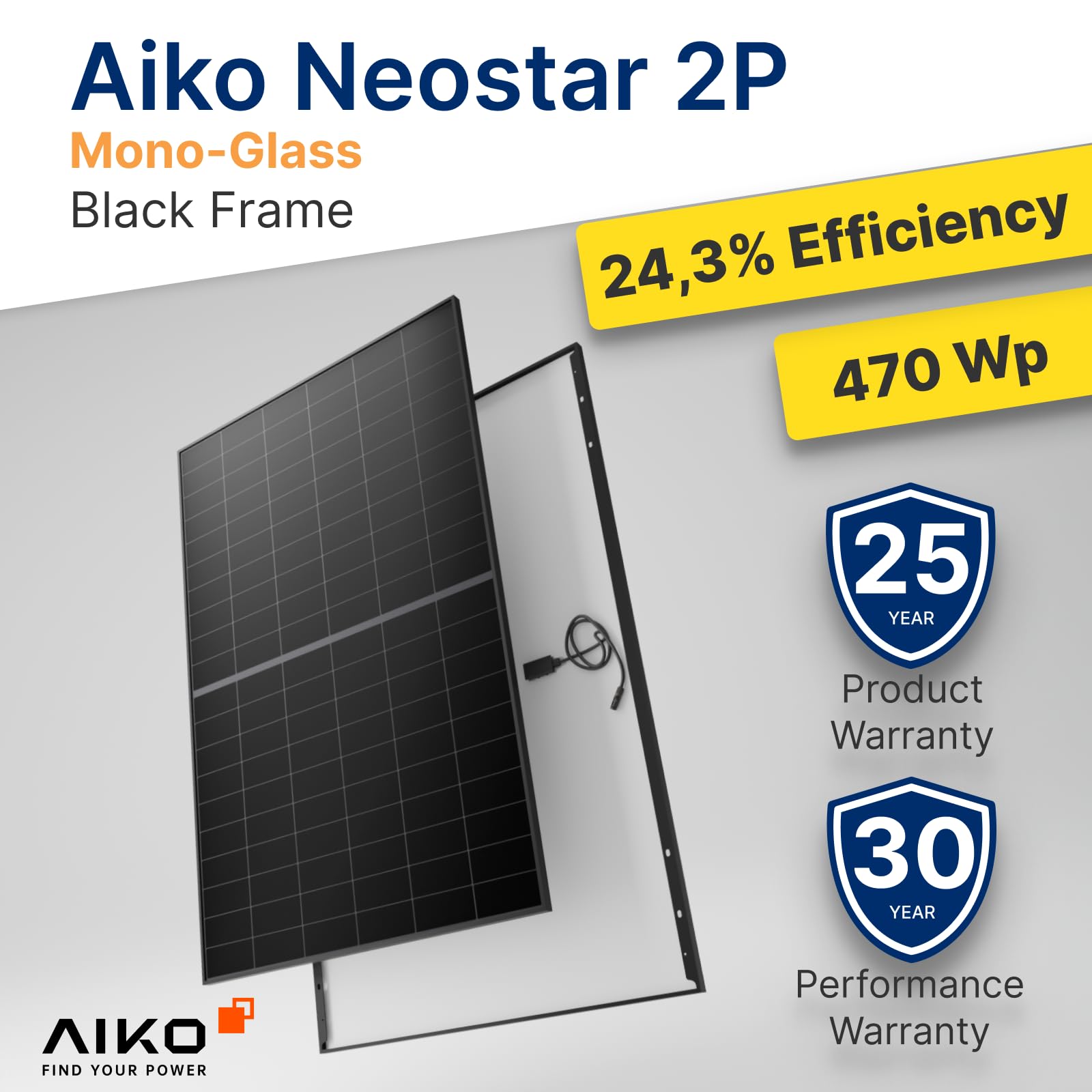 Robinsun® Kit solar Performance 800 Flat | 2x 470 Wp Panel solar Aiko 2P + Microinversor Tsun 800W + 2x Fijación + Cable 3m + Fijación para microinversor