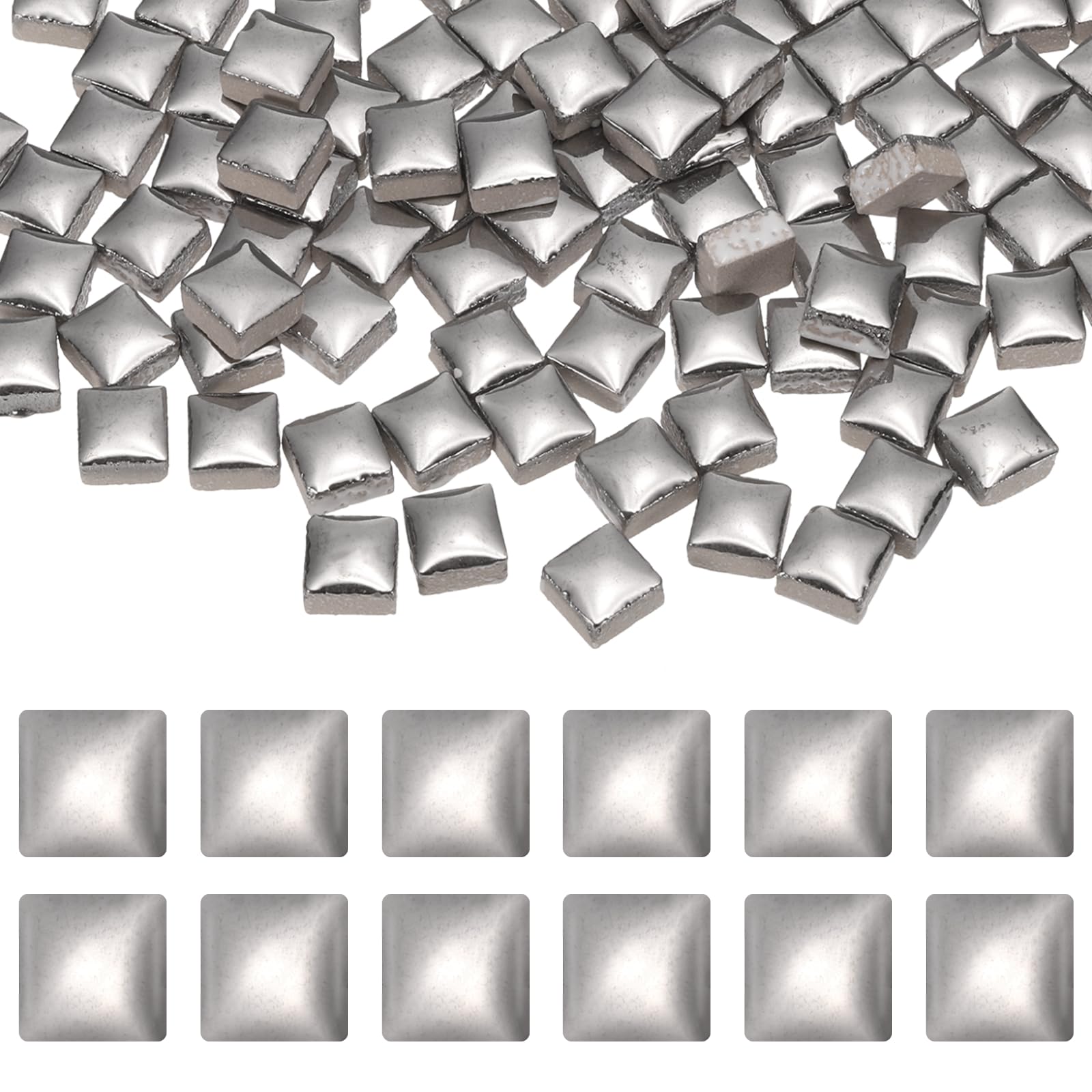 sourcing map 9mm Square Mosaic Tiles 300g Ceramic Mosaic Pieces Silver Tone