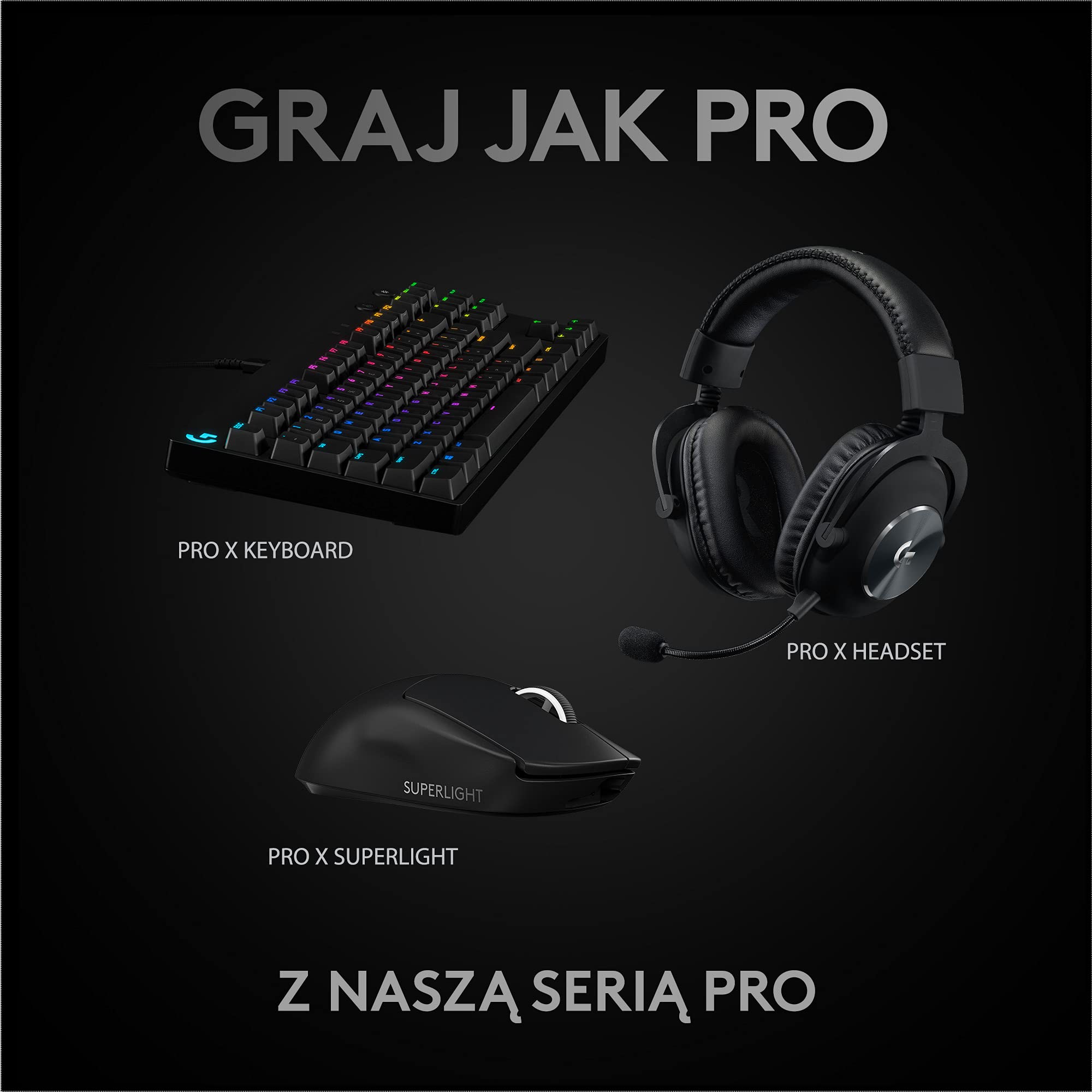 Logitech G PRO X SUPERLIGHT Bezprzewodowa mysz do gier, stworzona do e-sportowego czujnika HERO 25K,programowalne przyciski, żywotność baterii 70 godzin, ZERO-ADDITIVE PTFE FEET, PC/Mac - Czarny