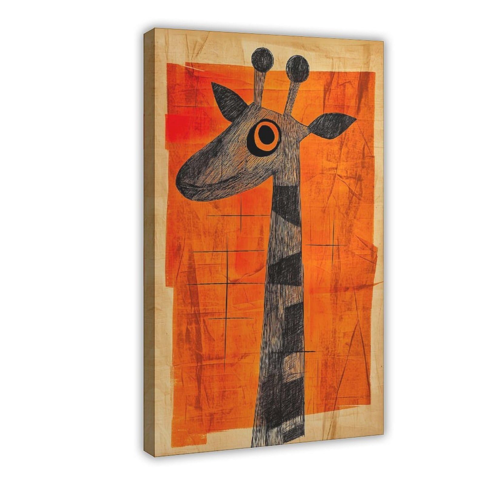 Bareronor Playful Orange Abstract Giraffe Canvas Poster Bedroom Decor Landscape Office Room Decor Gift 20" L X 30" W
