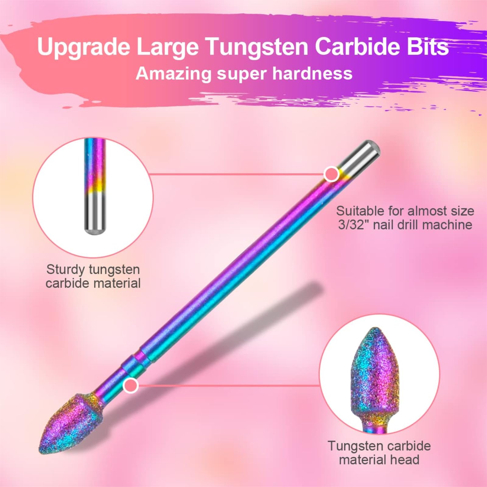 Nail Drill Bits Sets,10pcs Professional 3/32" Diamond Cuticle Electric Nail File/Ceramic Acrylic Gel Nail Bit Kit,Carbide Remover Bits for Manicure Pedicure,Home Salon - Image 2