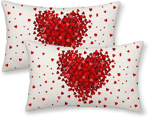 AGAYNA Juego de 2 fundas de almohada de San Valentín de 12 x 20 pulgadas, decoración de corazón rojo para sofá, día de San Valentín, aniversario,