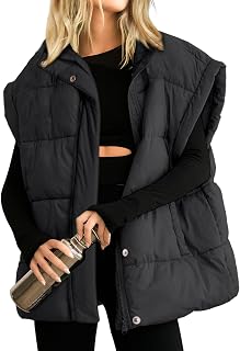 Songling Women's Oversized Puffer Vest, Stand Collar, Full Zip, Lightweight Quilted