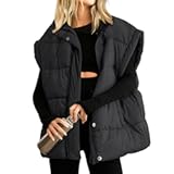 Womens Oversized Puffer Vest Stand Collar Full Zip Sleeveless Bubble Puffer Vest Quilted Padded Warm Coat Outwear