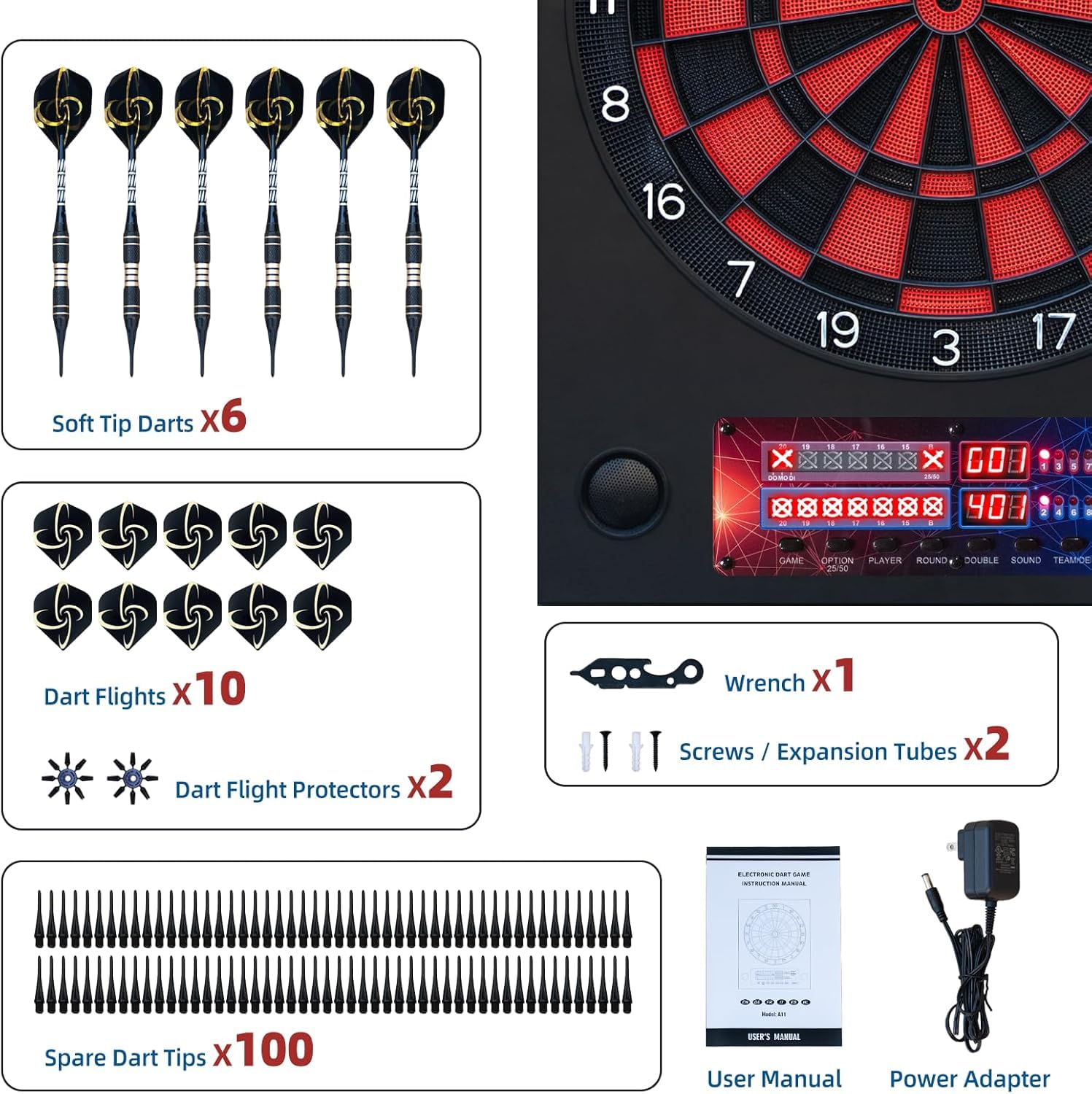 Dardos Diana Electronica, Diana Dardos con 6 Dardos y 100 Puntas de Repuesto, Diana Dardos Electronica con Voz y Pantalla LCD, Dardos Profesionales con 25 Juegos y 290 variaciones