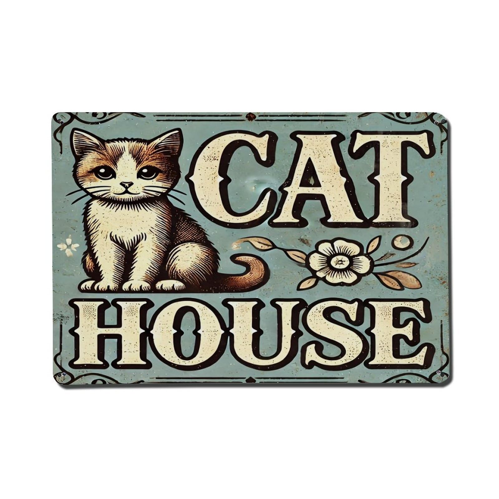 Cat House Sign Pattern Print_2 Metal Tin Sign Plaque