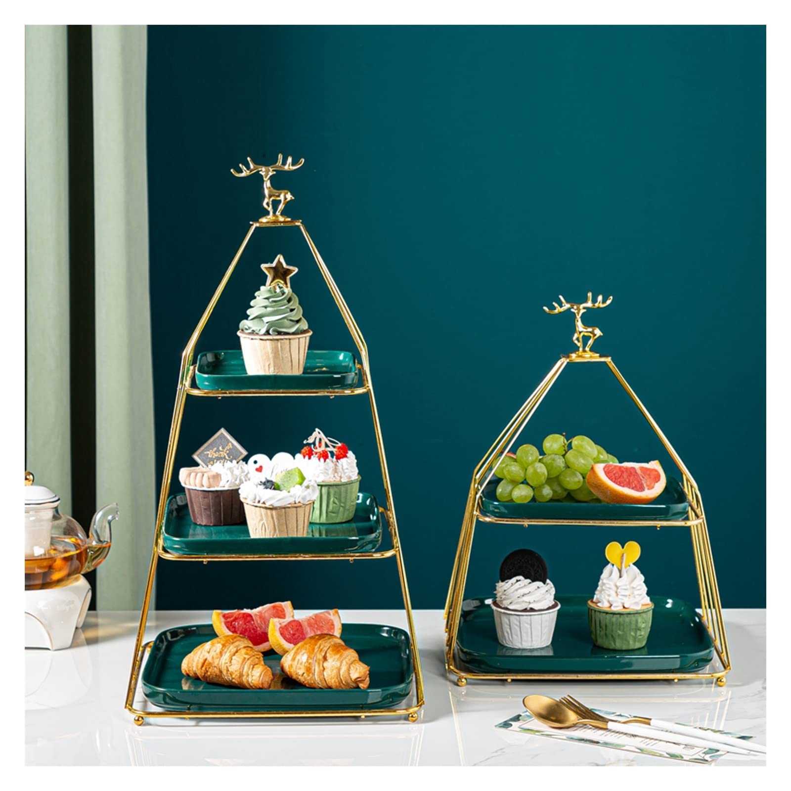 Alzata per torte multistrato in ceramica con ripiano in ferro - Elegante espositore per dessert bianco per pasticcini, frutta e caramelle (formato grande)