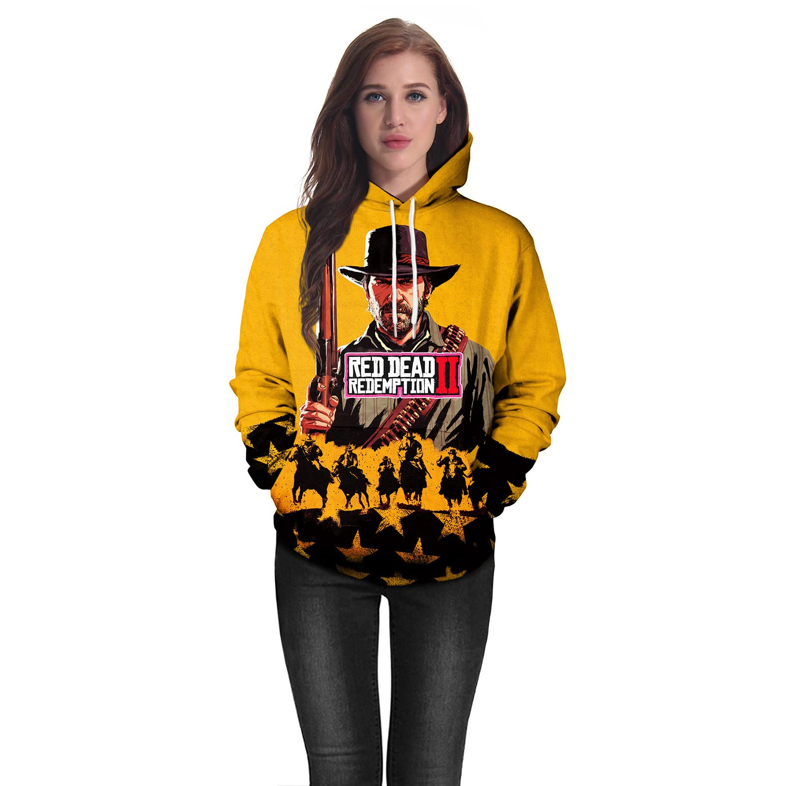 ACD Men Hoodies 3D Cool Print Red Dead Redemption Hoody Long Sleeve Hooded Sweatshirt with Pocket Unisex for Autumn Winter,L