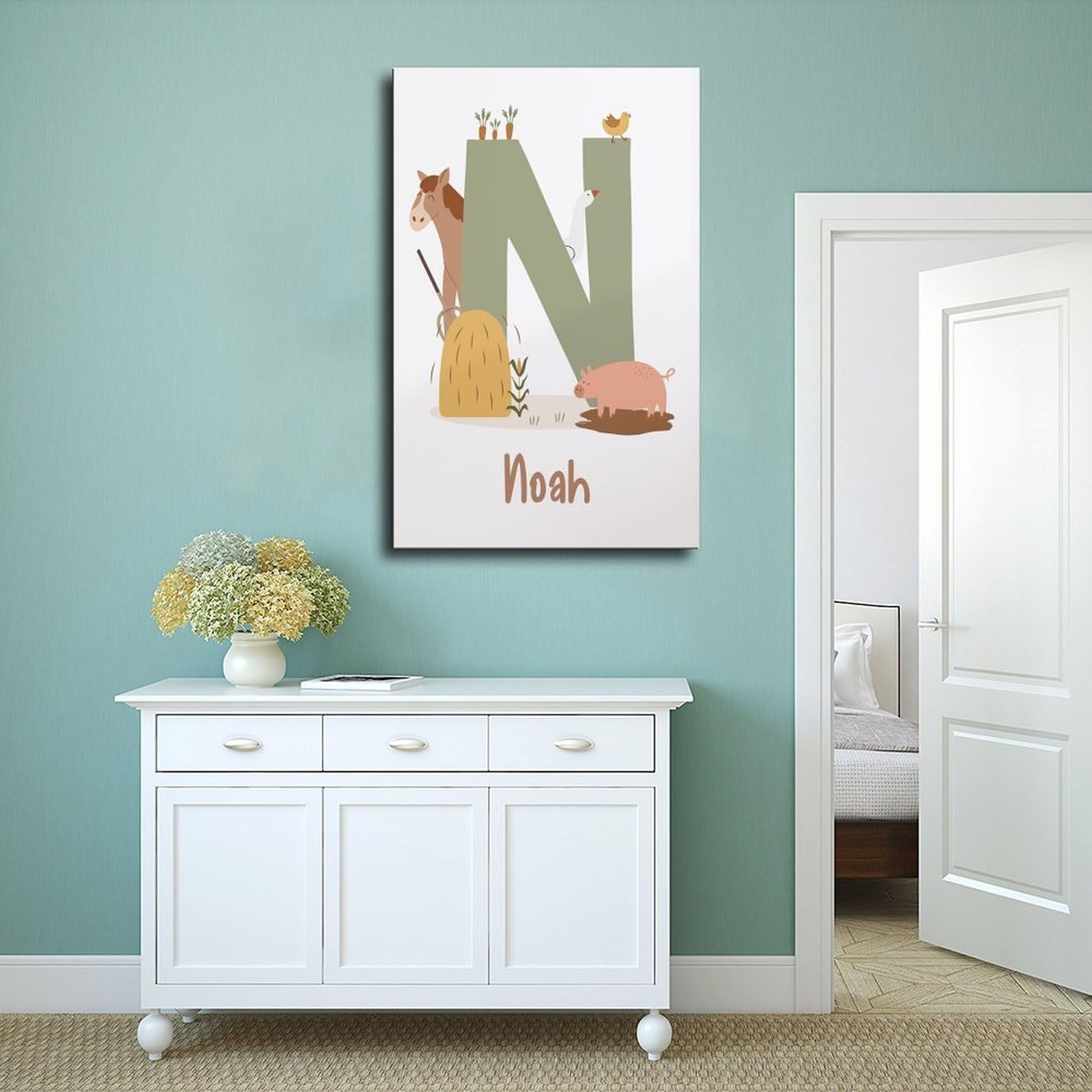 Poster sur toile avec thèmes éducatifs de l'alphabet de A à Z (13) - Décoration murale pour salon, chambre à coucher - 30 x 45 cm