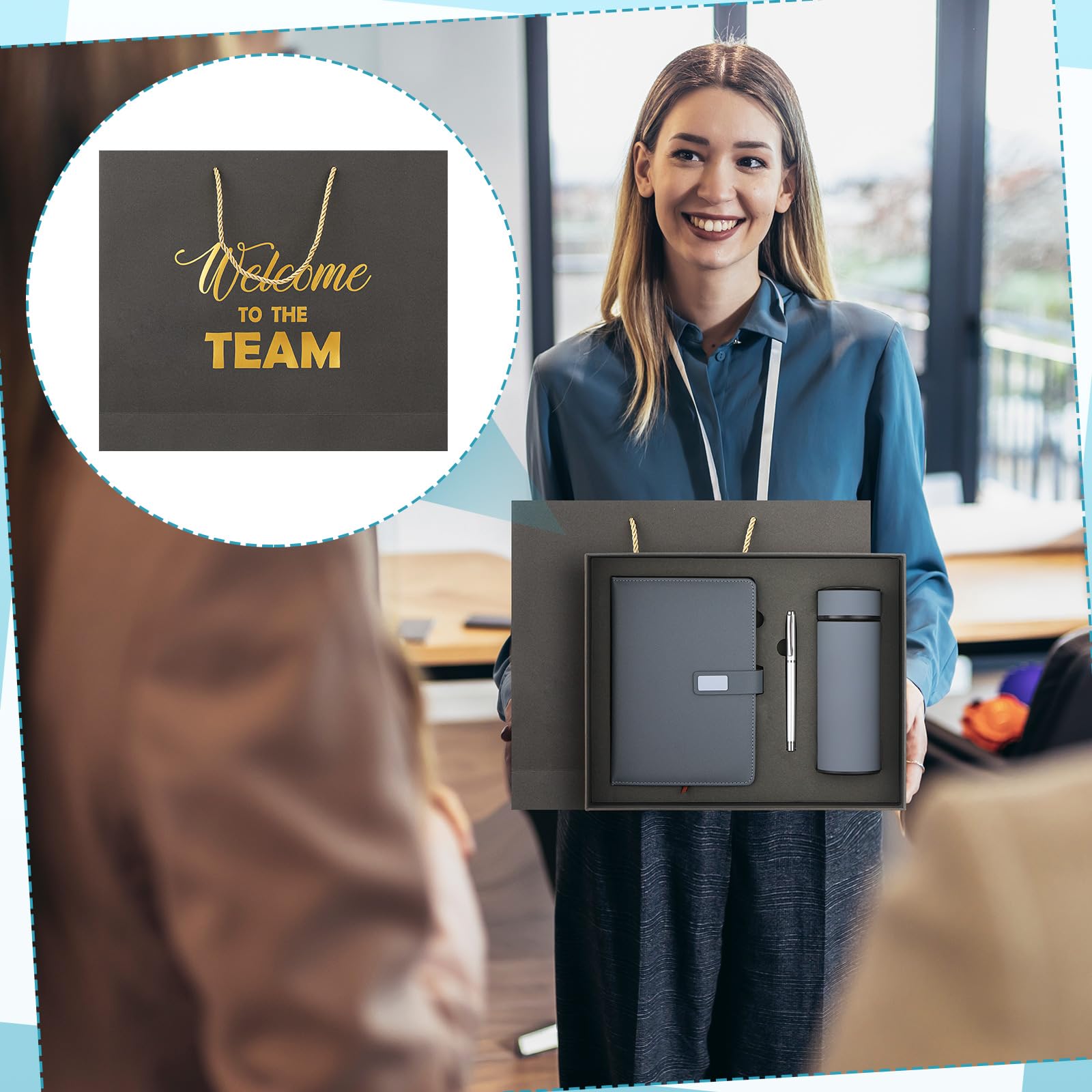 Thenshop Juego de regalo de bienvenida al equipo para nuevos empleados, cuaderno, bolígrafo y vaso, set de regalo de agradecimiento para empleados nuevos empleados (gris)