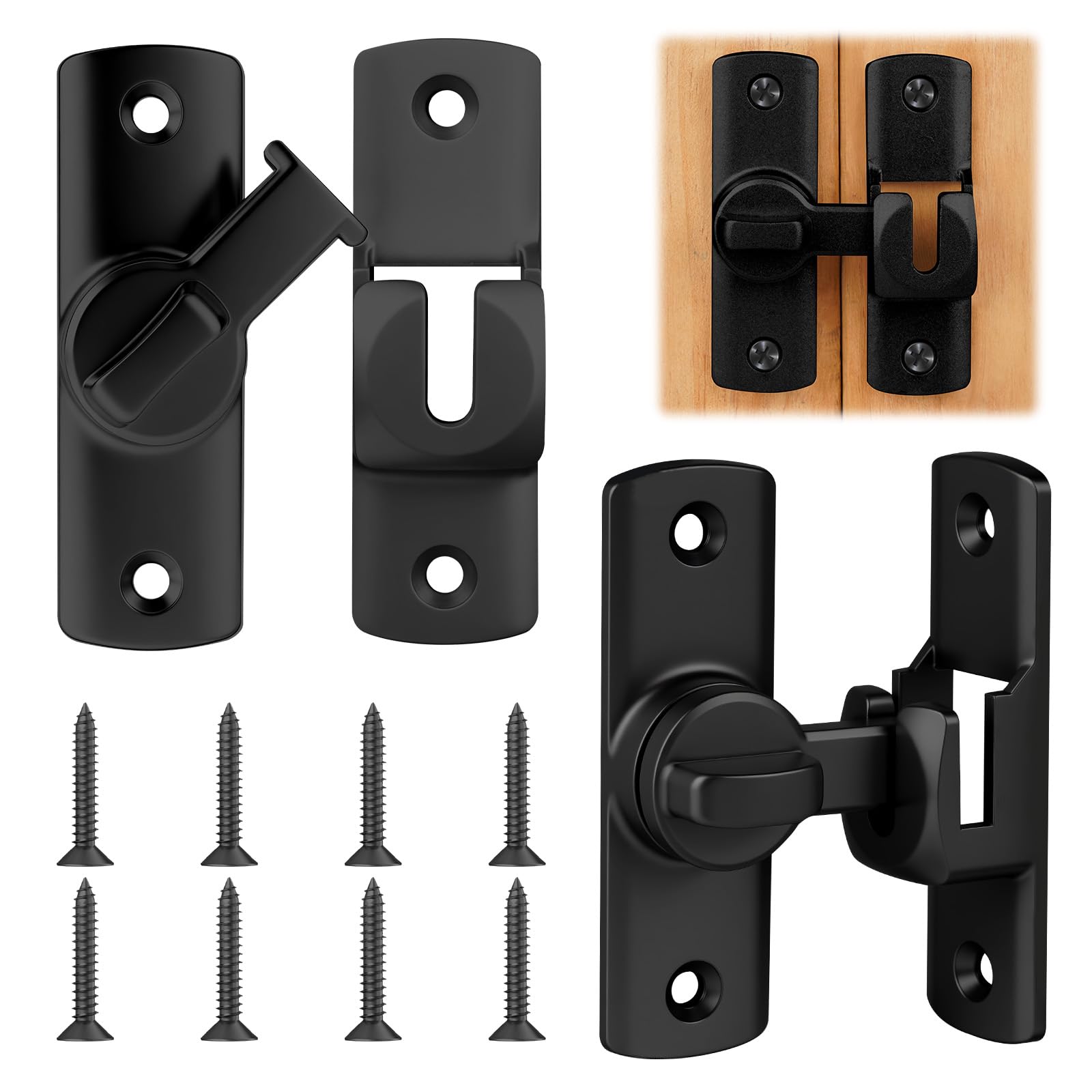 AOOSU 2PCS Black Sliding Door Latch Made of Aluminum Alloy, 90/180 Degree Gate Lock, Door Security Sliding Door Latch Lock for Bathroom, Bedroom, Barn Door, Window