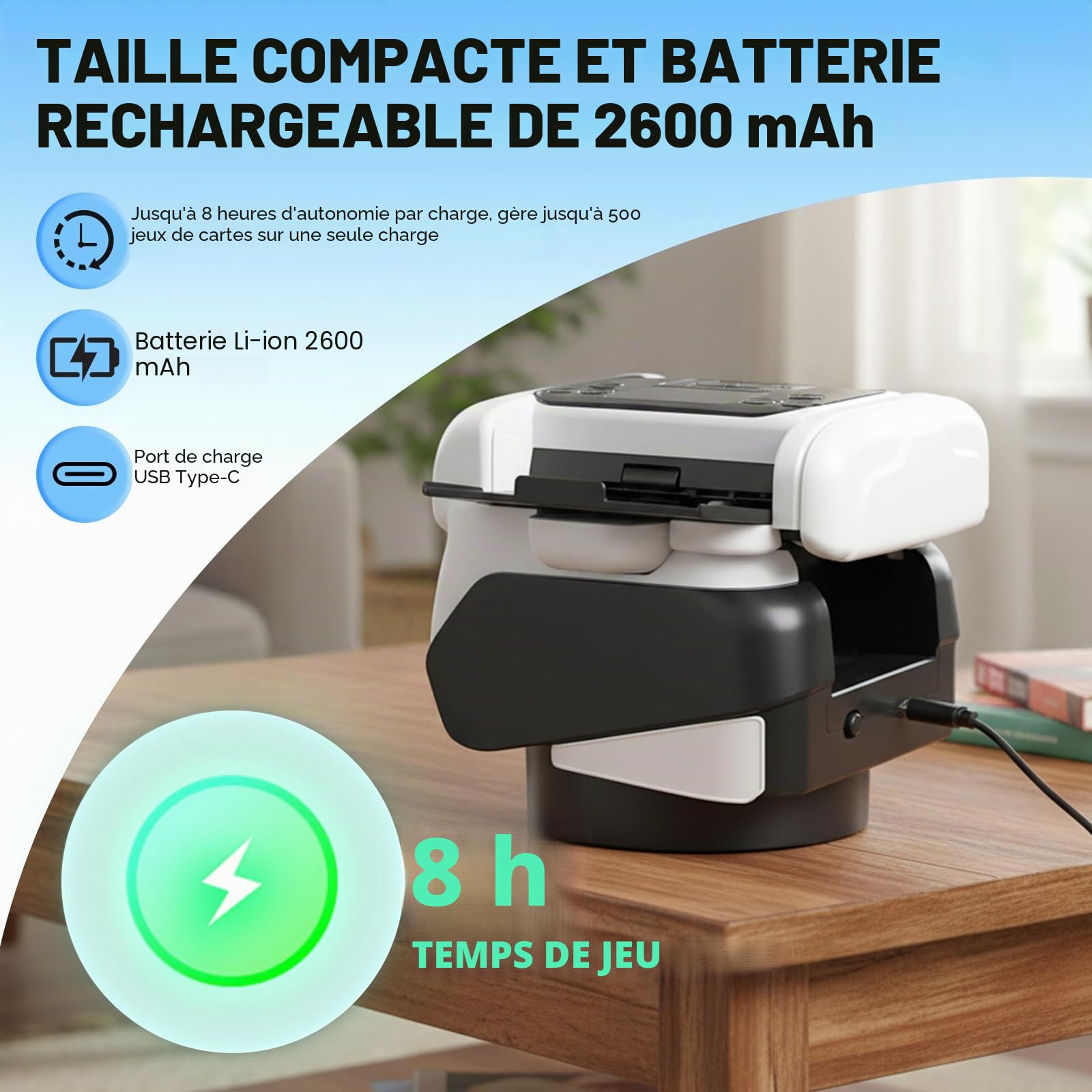 Automatique Mélangeurs de Cartes et Distributeur 2 en1, Distributeur de Carte Automatique Rechargeable, Silencieux, Distributeur de Cartes à Jouer Rotation 360° pour UNO, Poker et Texas Hold'em